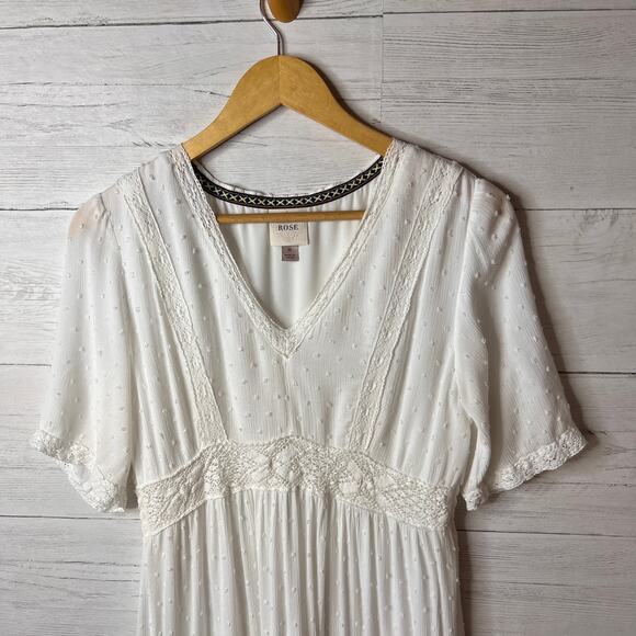 Knox Rose Dress Womens Size Medium Ivory Swiss Dot Peasant Style Tiered Maxi - Picture 5 of 16